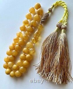 Antique Egg Yolk Natural Baltic Amber Islamic Prayer Rosary 54g. 13mm. Beads
