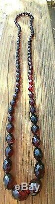 Antique Faceted Cherry Red Natural Baltic Amber Bead Necklace Victorian