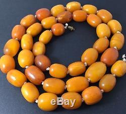 Antique Heavy Natural Baltic Amber Butterscotch Egg Yolk Beads Necklace 104g