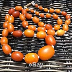 Antique Heavy Natural Baltic Amber Butterscotch Egg Yolk Beads Necklace 37g