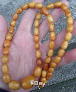 Antique Heavy Natural Baltic Amber Butterscotch Egg Yolk Beads Necklace 42.6 gr