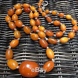 Antique Heavy Natural Baltic Amber Butterscotch Egg Yolk Beads Necklace 47g