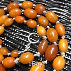 Antique Heavy Natural Baltic Amber Butterscotch Egg Yolk Beads Necklace 47g