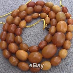 Antique Heavy Natural Baltic Amber Butterscotch Egg Yolk Beads Necklace 84g
