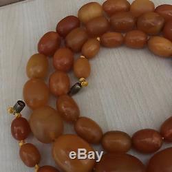 Antique Heavy Natural Baltic Amber Butterscotch Egg Yolk Beads Necklace 84g