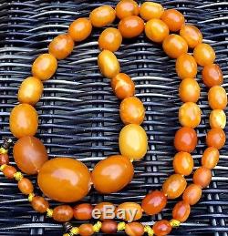 Antique Heavy Natural Baltic Amber Tiger Butterscotch Beads Necklace 41g
