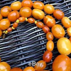 Antique Heavy Natural Baltic Amber Tiger Butterscotch Beads Necklace 41g