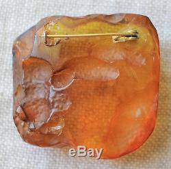 Antique Huge Vintage Old Natural Butterscotch Baltic Amber Brooch 18,81 Gr