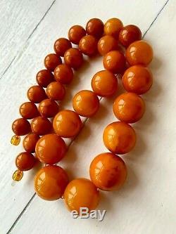 Antique Natural Amber Butterscotch Egg Yolk 95gr Necklace With Round Beads