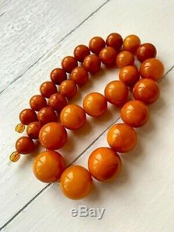 Antique Natural Amber Butterscotch Egg Yolk 95gr Necklace With Round Beads