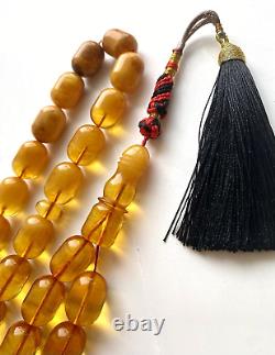 Antique Natural Baltic Amber 74g. Islamic Prayer Rosary Barrel 33 Beads Tesbih