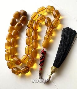 Antique Natural Baltic Amber 74g. Islamic Prayer Rosary Barrel 33 Beads Tesbih