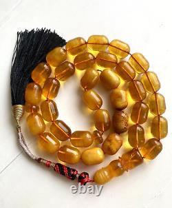 Antique Natural Baltic Amber 74g. Islamic Prayer Rosary Barrel 33 Beads Tesbih