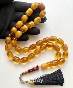 Antique Natural Baltic Amber 74g. Islamic Prayer Rosary Barrel 33 Beads Tesbih