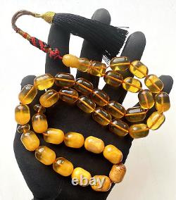 Antique Natural Baltic Amber 74g. Islamic Prayer Rosary Barrel 33 Beads Tesbih