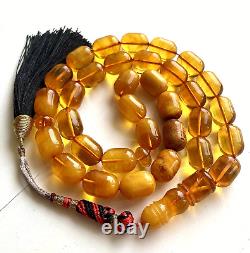 Antique Natural Baltic Amber 74g. Islamic Prayer Rosary Barrel 33 Beads Tesbih