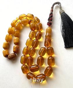 Antique Natural Baltic Amber 74g. Islamic Prayer Rosary Barrel 33 Beads Tesbih