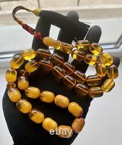 Antique Natural Baltic Amber 74g. Islamic Prayer Rosary Barrel 33 Beads Tesbih