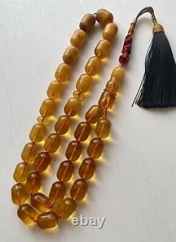 Antique Natural Baltic Amber 74g. Islamic Prayer Rosary Barrel 33 Beads Tesbih