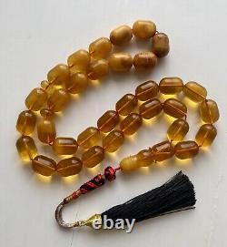 Antique Natural Baltic Amber 74g. Islamic Prayer Rosary Barrel 33 Beads Tesbih