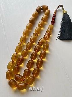 Antique Natural Baltic Amber 74g. Islamic Prayer Rosary Barrel 33 Beads Tesbih