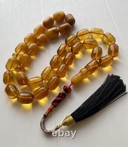 Antique Natural Baltic Amber 74g. Islamic Prayer Rosary Barrel 33 Beads Tesbih