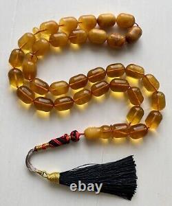 Antique Natural Baltic Amber 74g. Islamic Prayer Rosary Barrel 33 Beads Tesbih