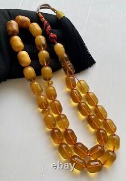 Antique Natural Baltic Amber 74g. Islamic Prayer Rosary Barrel 33 Beads Tesbih