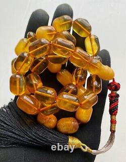 Antique Natural Baltic Amber 74g. Islamic Prayer Rosary Barrel 33 Beads Tesbih