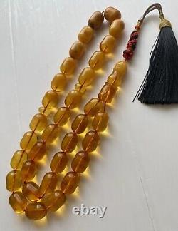 Antique Natural Baltic Amber 74g. Islamic Prayer Rosary Barrel 33 Beads Tesbih