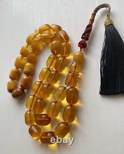 Antique Natural Baltic Amber 74g. Islamic Prayer Rosary Barrel 33 Beads Tesbih