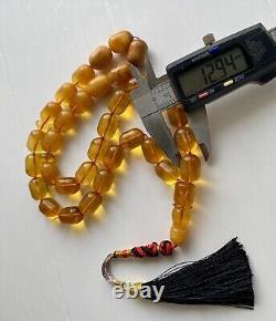 Antique Natural Baltic Amber 74g. Islamic Prayer Rosary Barrel 33 Beads Tesbih