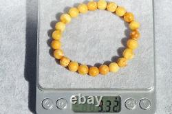 Antique Natural Baltic Amber Bracelet 9 G. Round Beads Yellow Beads Amber