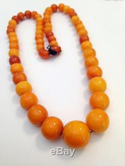 Antique Natural Baltic Amber Egg Yolk Graduated Bead Necklace 16mm 33 Grams