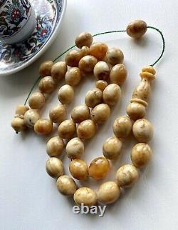 Antique Natural Baltic Amber Islamic Prayer Rosary 59g. Olive Butterscotch Beads