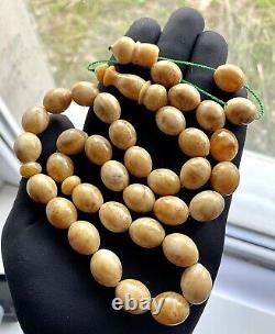 Antique Natural Baltic Amber Islamic Prayer Rosary 59g. Olive Butterscotch Beads