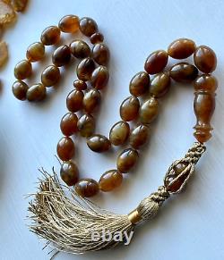 Antique Natural Baltic Amber Islamic Prayer Rosary 63g. Olive Butterscotch Beads