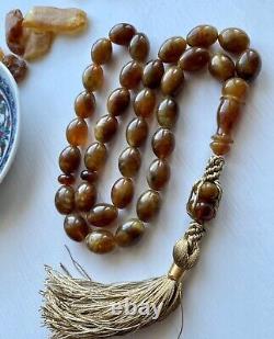 Antique Natural Baltic Amber Islamic Prayer Rosary 63g. Olive Butterscotch Beads