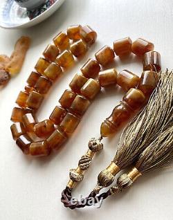 Antique Natural Baltic Amber Islamic Prayer Rosary 71g. Big Beads Misbaha Tesbih