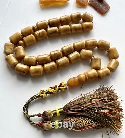 Antique Natural Baltic Amber Islamic Prayer Rosary 78g Barrel Butterscotch Beads