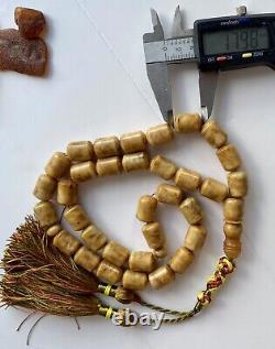 Antique Natural Baltic Amber Islamic Prayer Rosary 78g Barrel Butterscotch Beads