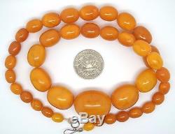 Antique Natural Baltic Amber Necklace Butterscotch Egg Yolk Oval Beads 53.7 gram