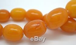Antique Natural Baltic Amber Necklace Butterscotch Egg Yolk Oval Beads 53.7 gram