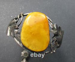 Antique Natural Baltic Amber Silver 830 Bracelet 33g