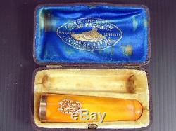 Antique Natural Baltic Amber and 18 K Gold Cigare Holder Marquis, Box