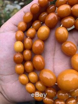 Antique Natural Baltic Egg Yolk Butterscotch Amber Beaded Necklace 71 Grams