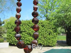Antique Natural Baltic Rootbeer Cognac Amber Unusual Bead Necklace 61g
