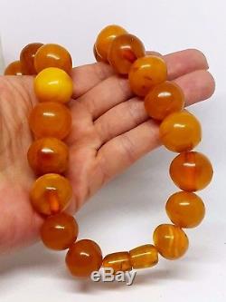 Antique Natural Baltic Sea Amber Butterscotch Marble Baroque Beads Necklace 118g