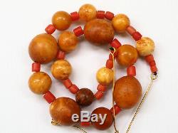 Antique Natural Butterscotch Baltic Amber Beads 19th 15 gr Tatars Necklace Coral