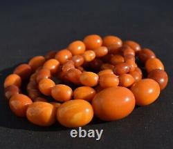 Antique Natural Butterscotch Baltic Egg Yolk Amber Necklace Oval Beads 29 14K